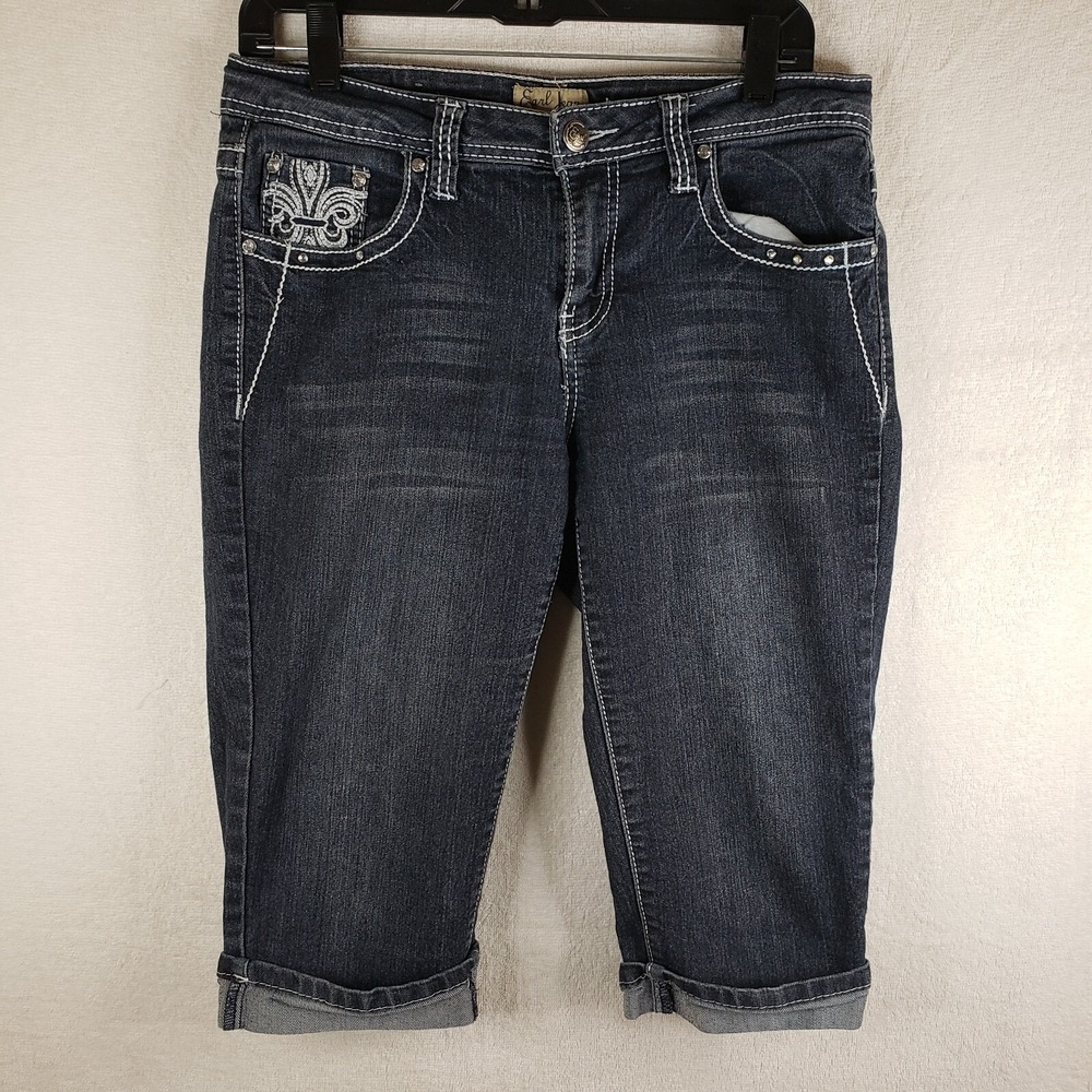 Earl Jeans Women's 8 Blue Denim Embroidered Stretch Capri Pants